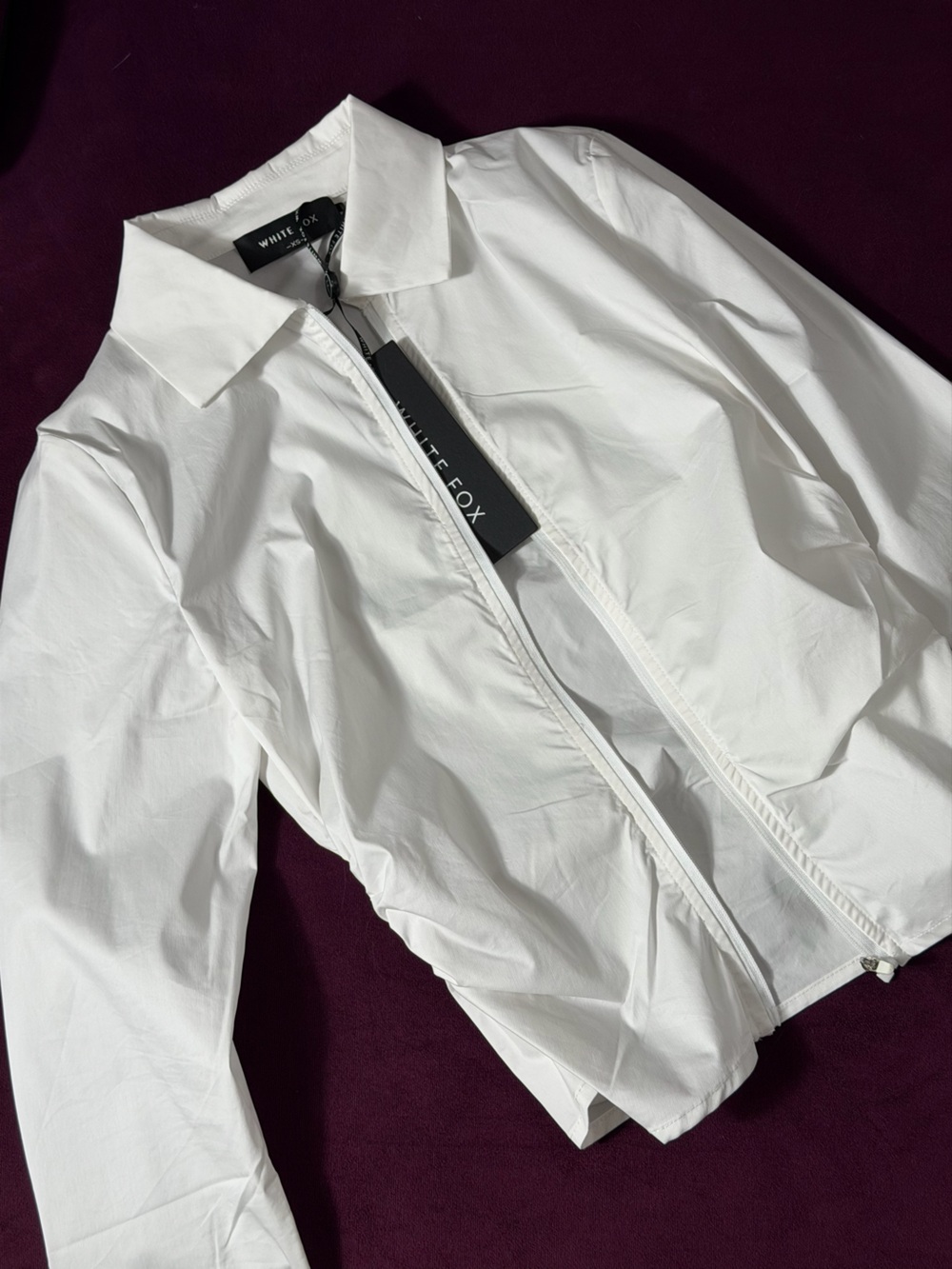 White Fox Boutique White Zip-Front Lightweight Blazer Jacket